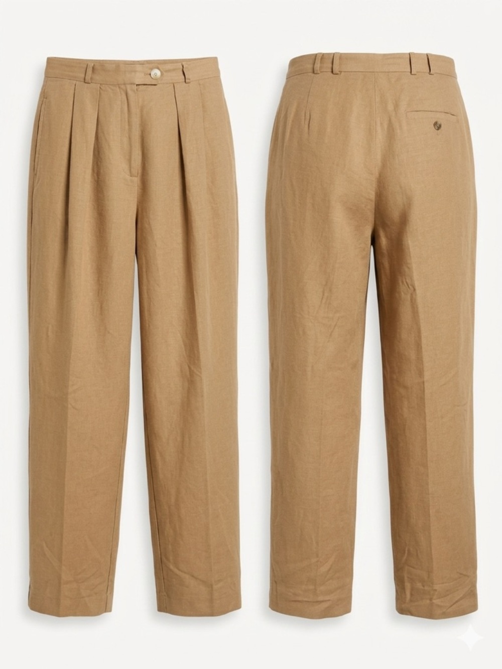 Vintage beige linen pants with a straight cut design and front folds size 8